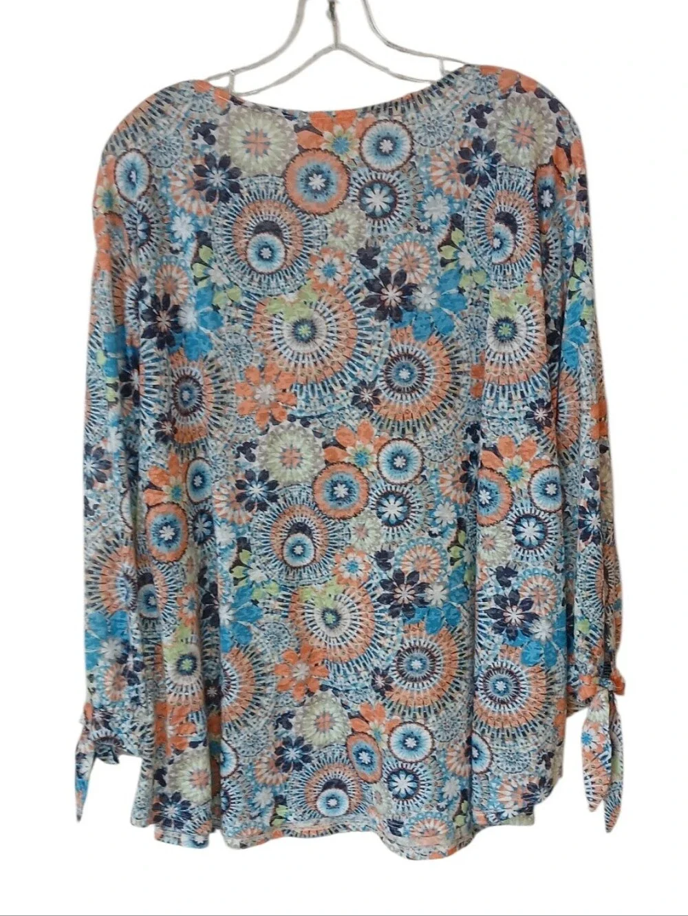 Ruby Rd. Multi-Color Floral Tie-Sleeve Blouse - Picture 3 of 5